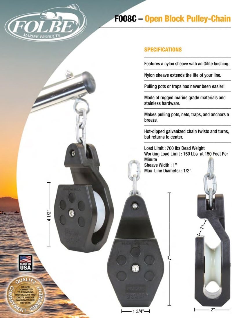 Folbe F008 - Open Block Crab Pot Pulley with Chain - Image 2
